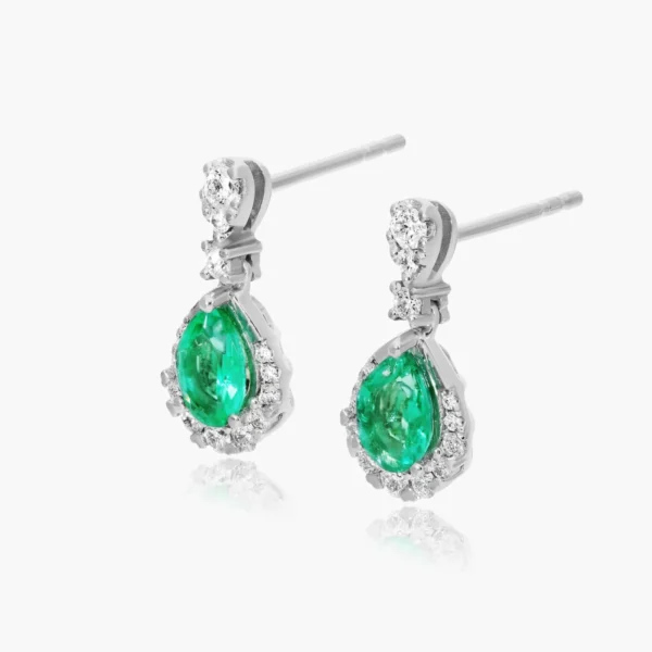 14K White Gold Regal Drop Emerald Earrings - Image 2