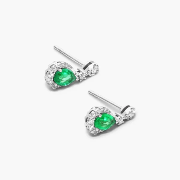 14K White Gold Regal Drop Emerald Earrings - Image 3
