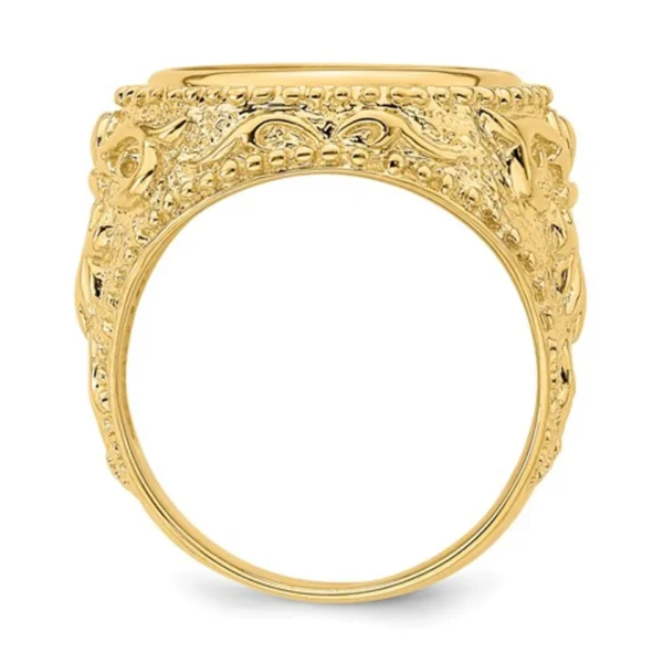 14k Gold 16.5mm Filigree Design Coin Ring With A 22k 1/10 Oz American Eagle - Image 3