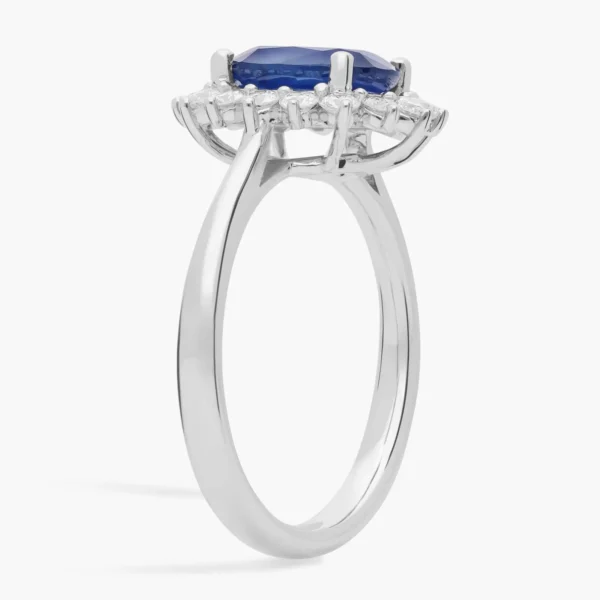 Oval Sapphire and Diamond Sunburst Halo Ring in 14k White Gold (9x7mm - Image 2