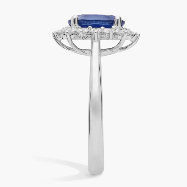 Oval Sapphire and Diamond Sunburst Halo Ring in 14k White Gold (9x7mm - Image 3